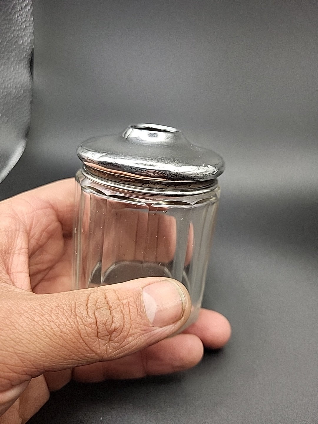 Antique Sterling Silver & Cut Glass Jar London Hallmarked Vanity Pot
