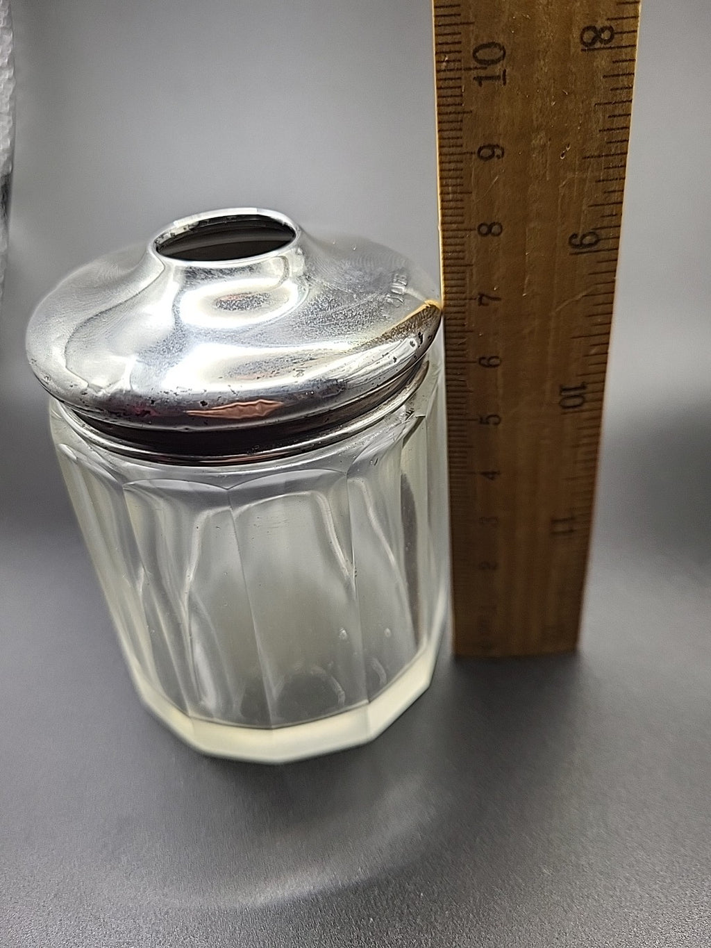 Antique Sterling Silver & Cut Glass Jar London Hallmarked Vanity Pot
