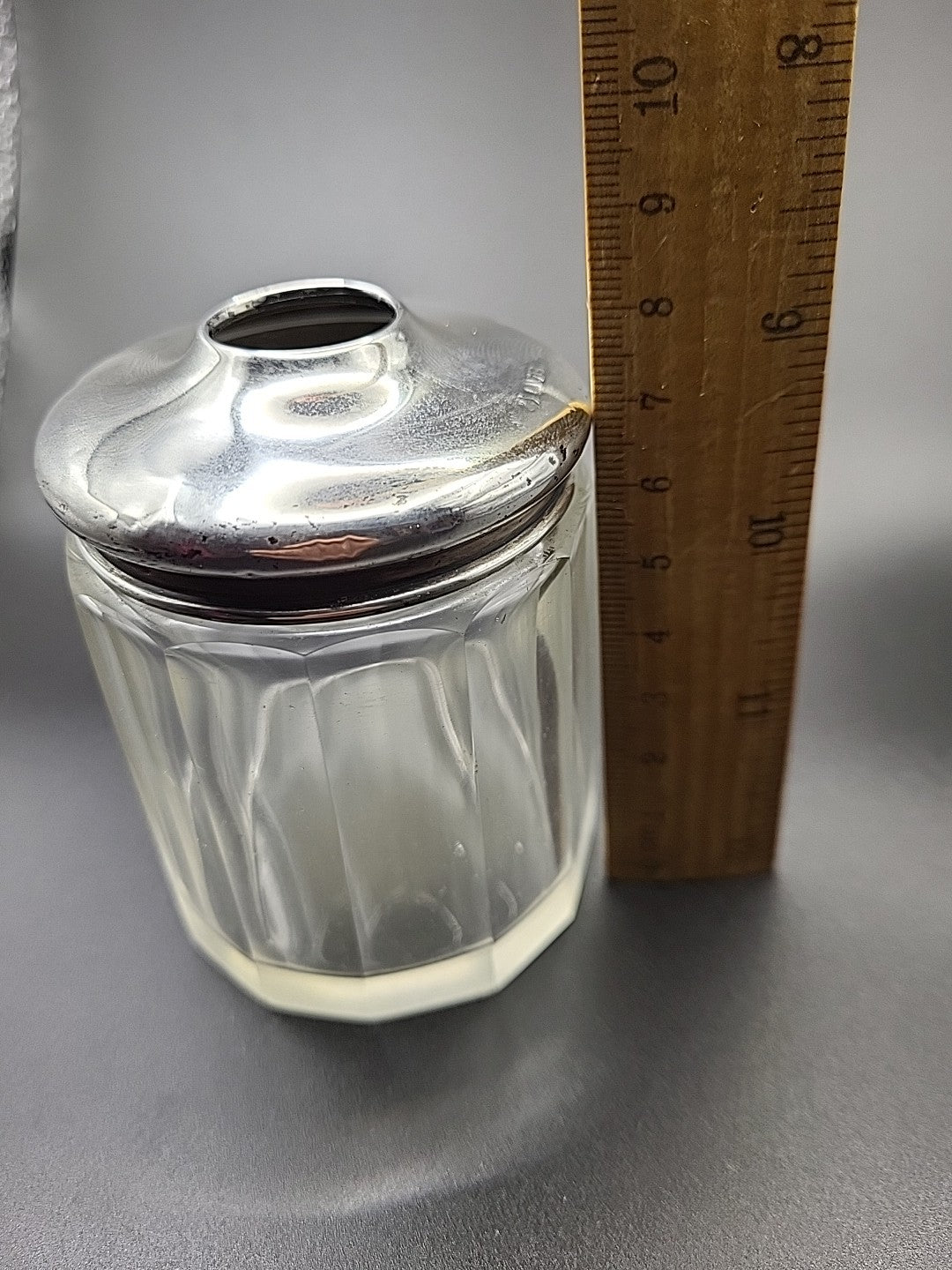 Antique Sterling Silver & Cut Glass Jar London Hallmarked Vanity Pot
