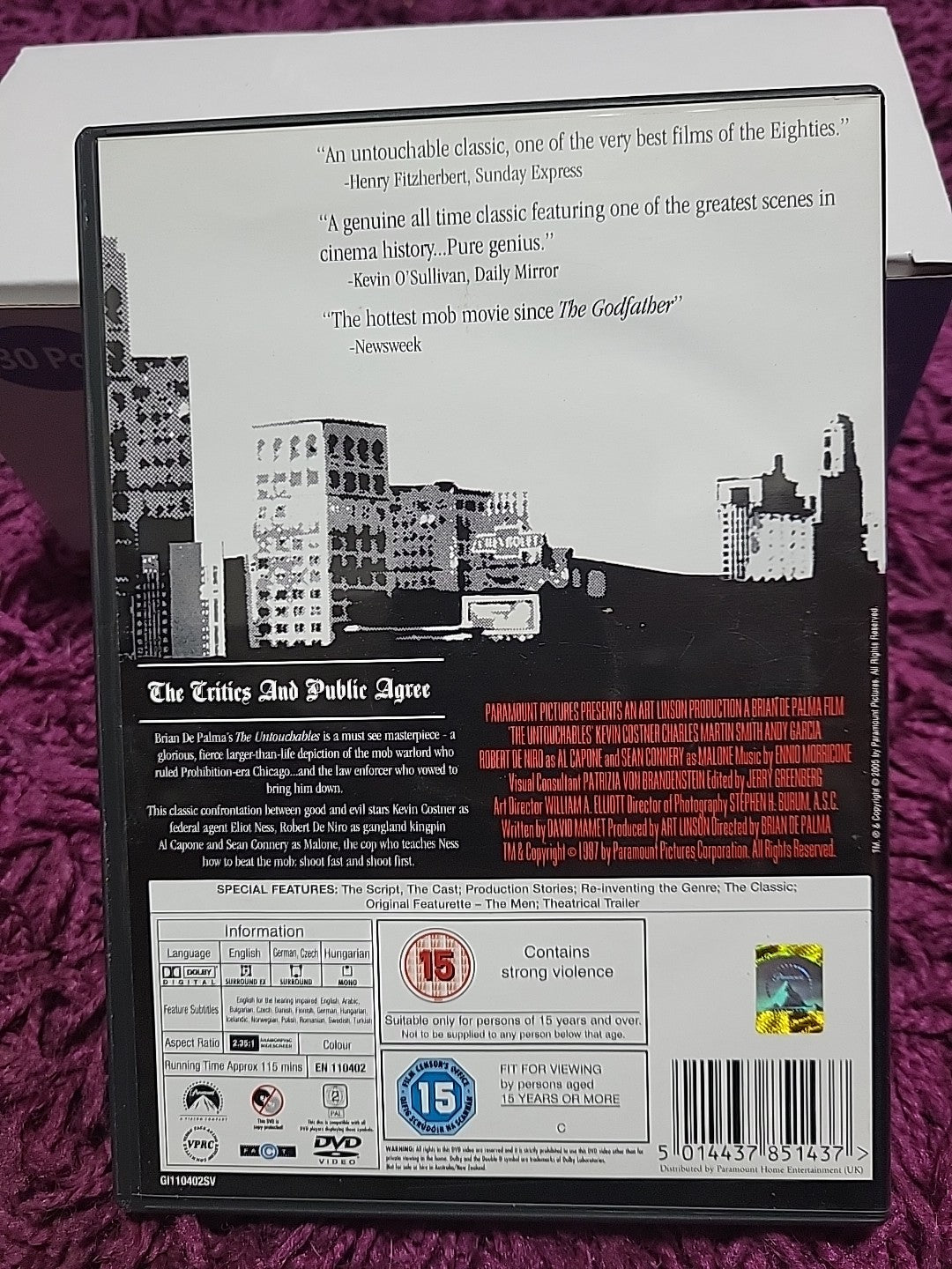 The Untouchables DVD Kevin Costner Sean Connery Robert De Niro Crime Film