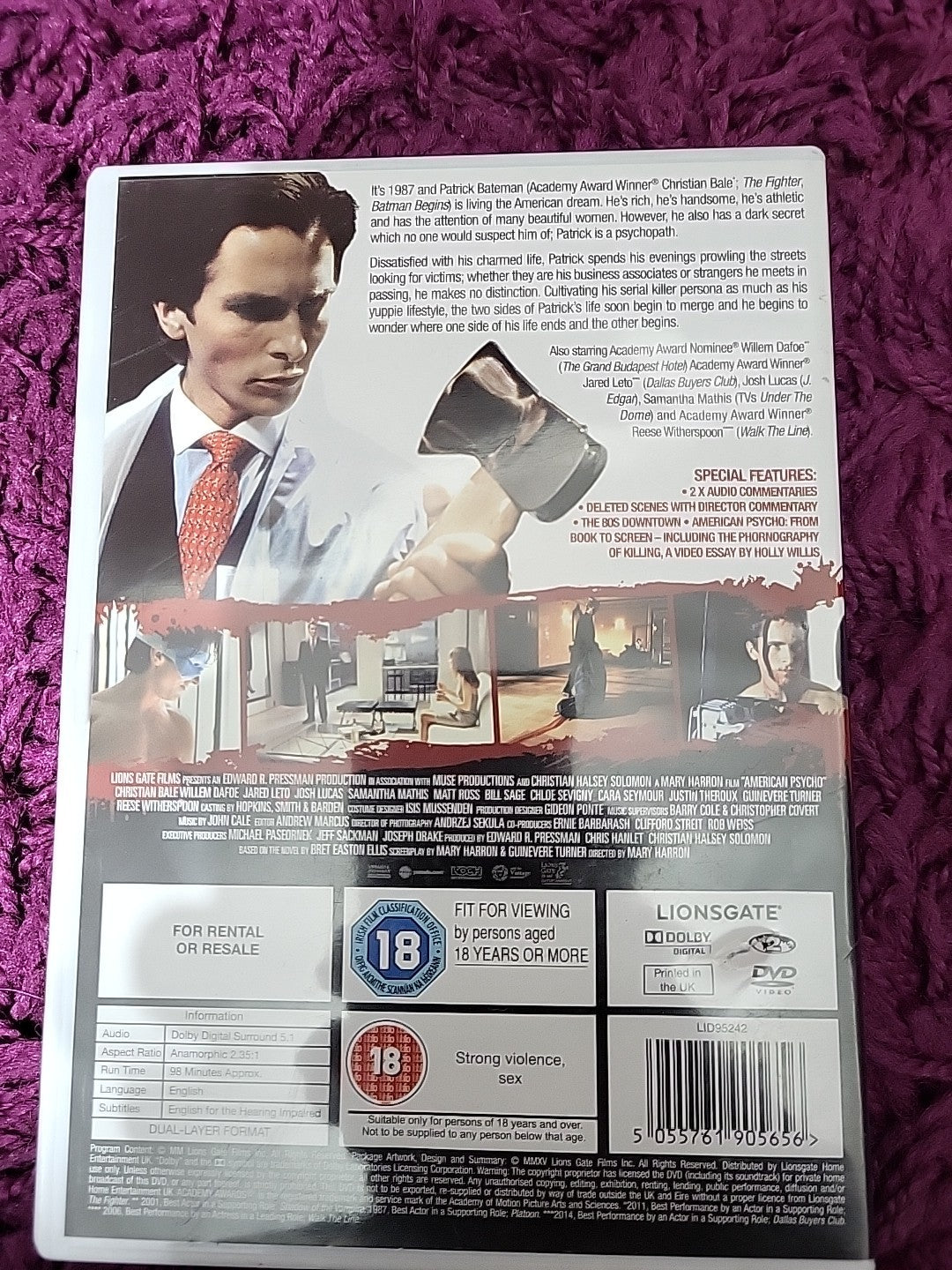 American Psycho DVD 15th Anniversary Edition Christian Bale 18 Cert (DVD, 2015)