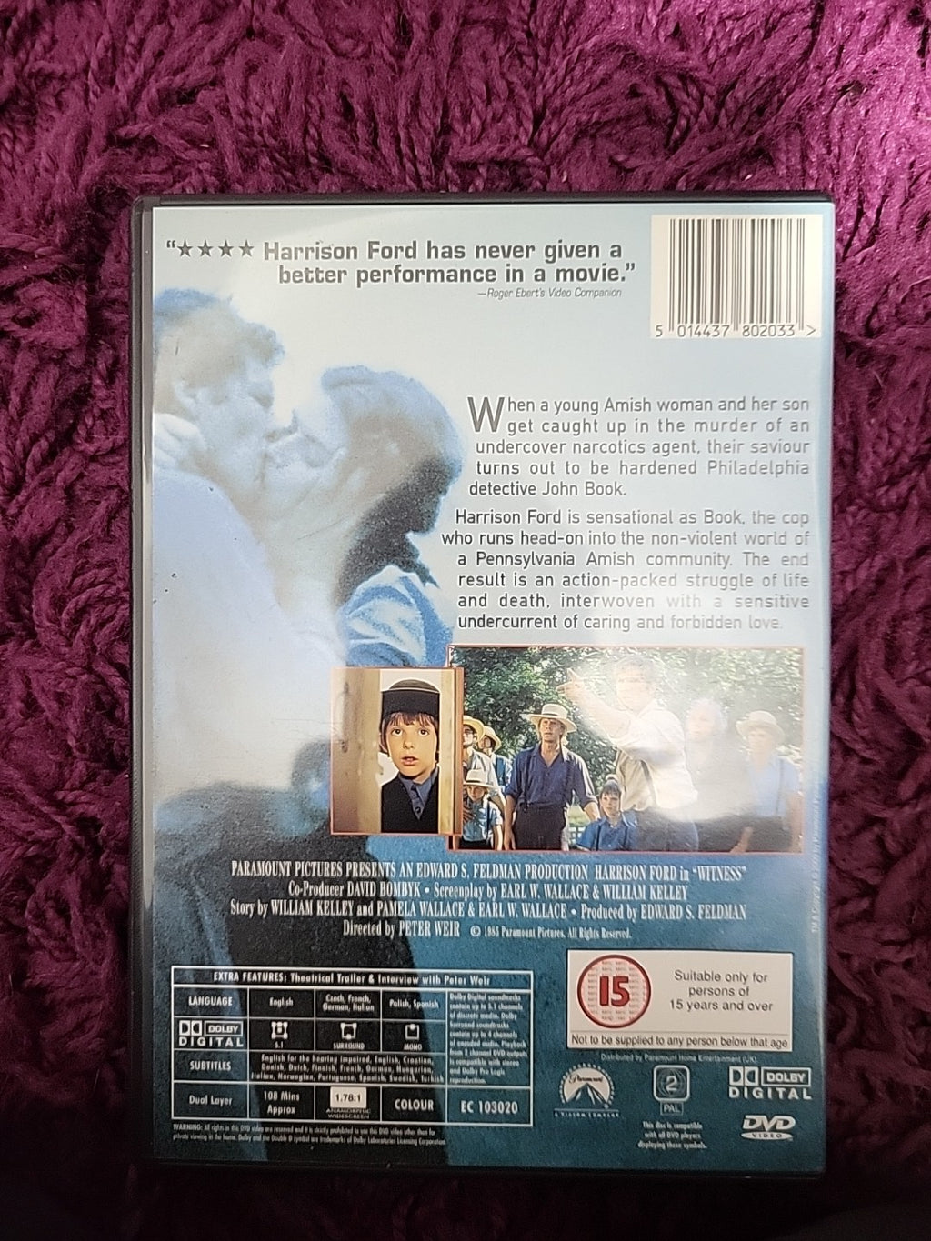 Witness DVD Harrison Ford Thriller Drama Widescreen Collection