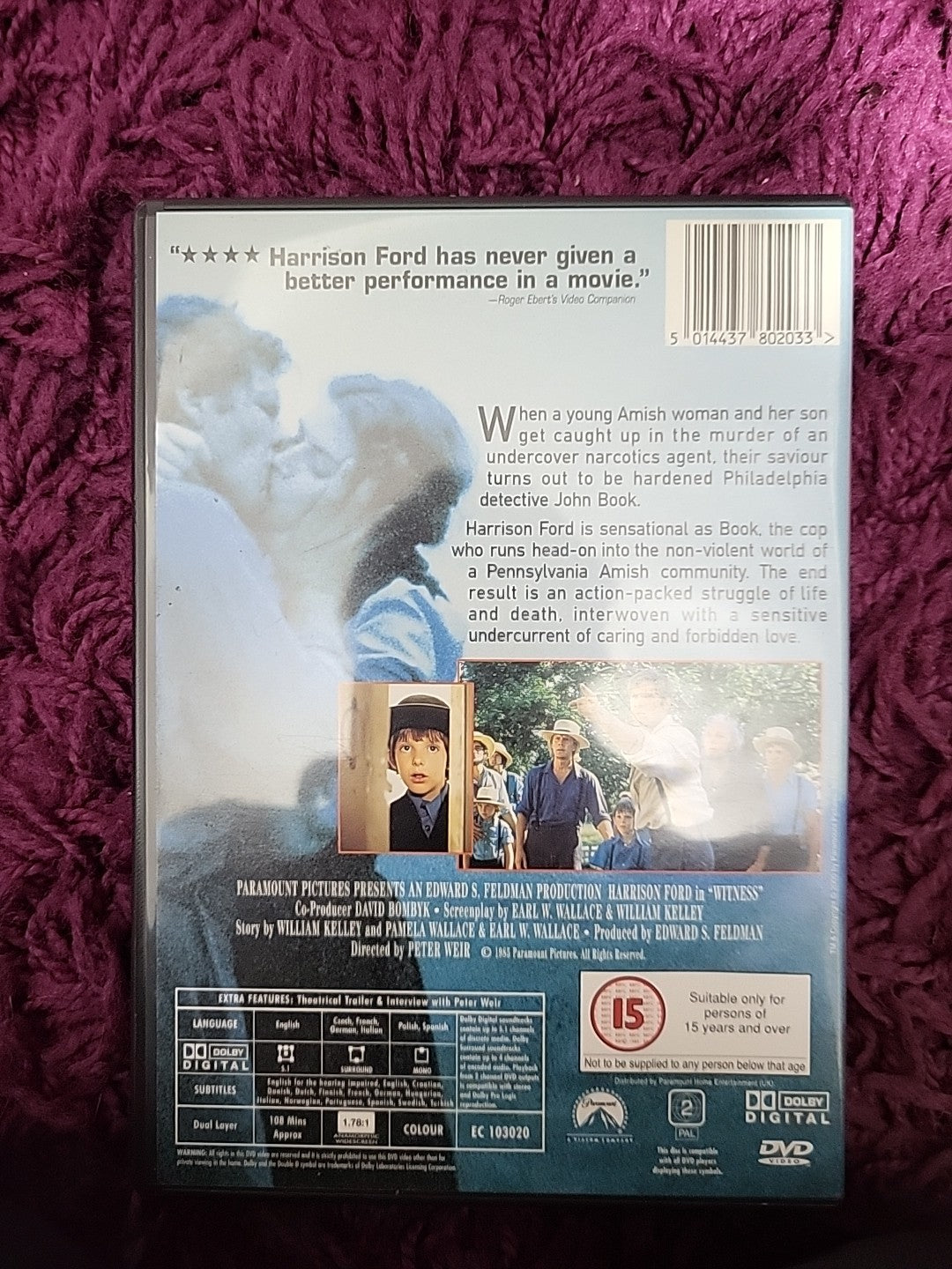 Witness DVD Harrison Ford Thriller Drama Widescreen Collection