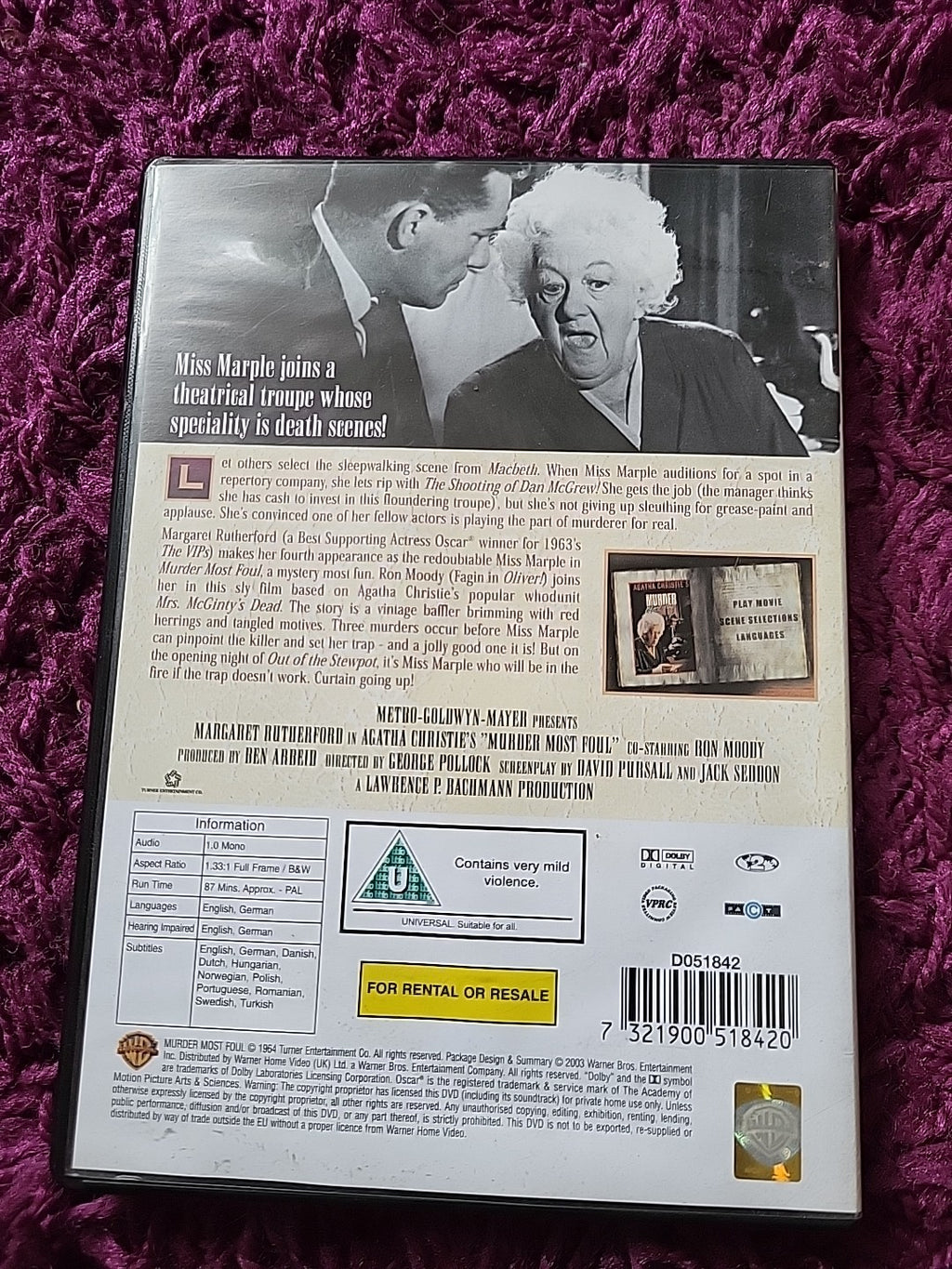 Agatha Christie Murder Most Foul DVD Margaret Rutherford Classic Mystery (1964)