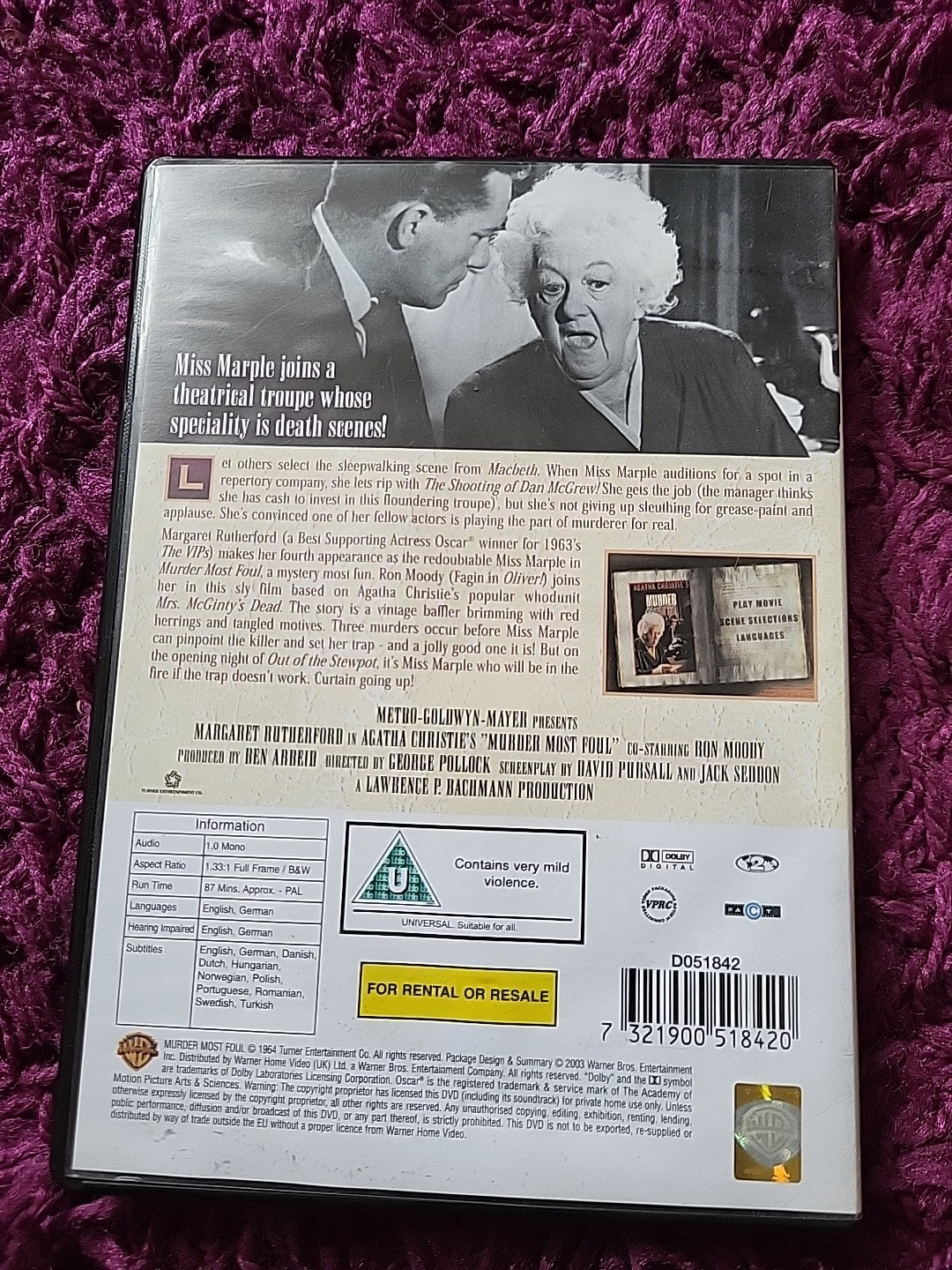 Agatha Christie Murder Most Foul DVD Margaret Rutherford Classic Mystery (1964)
