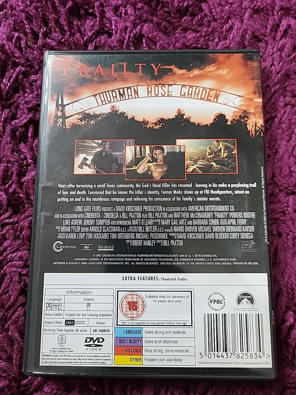 Frailty DVD Bill Paxton Matthew McConaughey Horror Thriller (DVD, 2003)