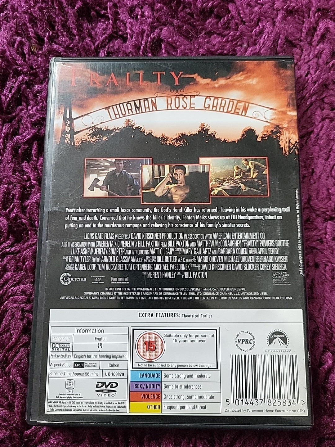Frailty DVD Bill Paxton Matthew McConaughey Horror Thriller (DVD, 2003)