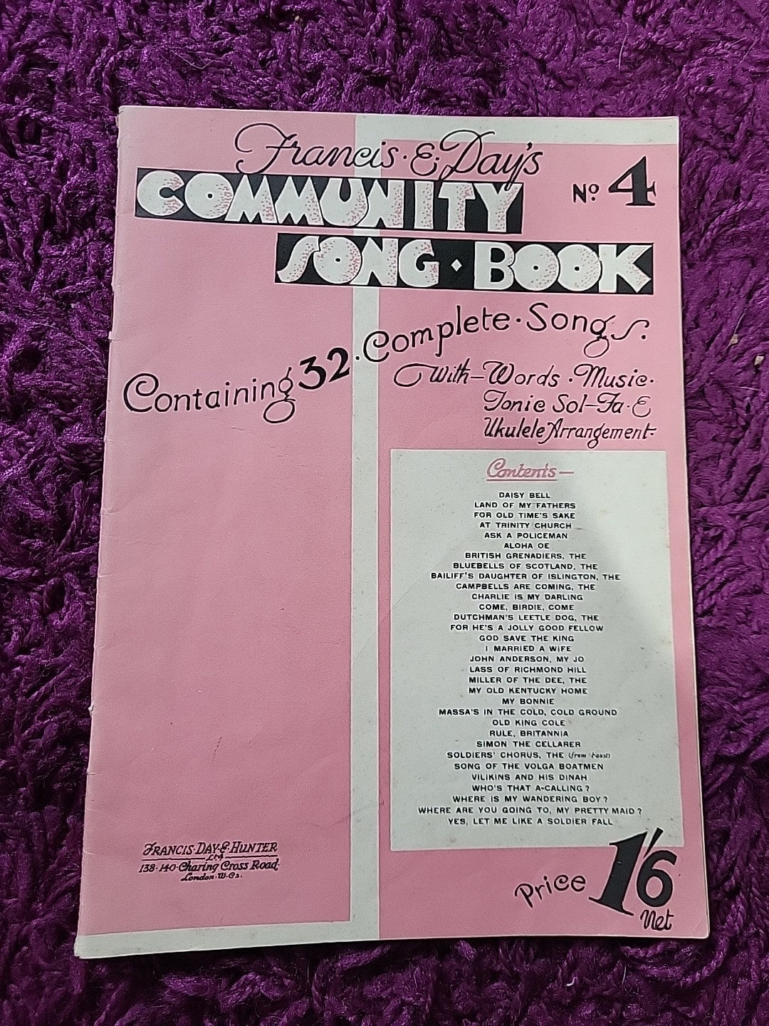 Francis Day's Community Song Book No 4 32 Songs Tonic Sol-fa Ukulele Vintage