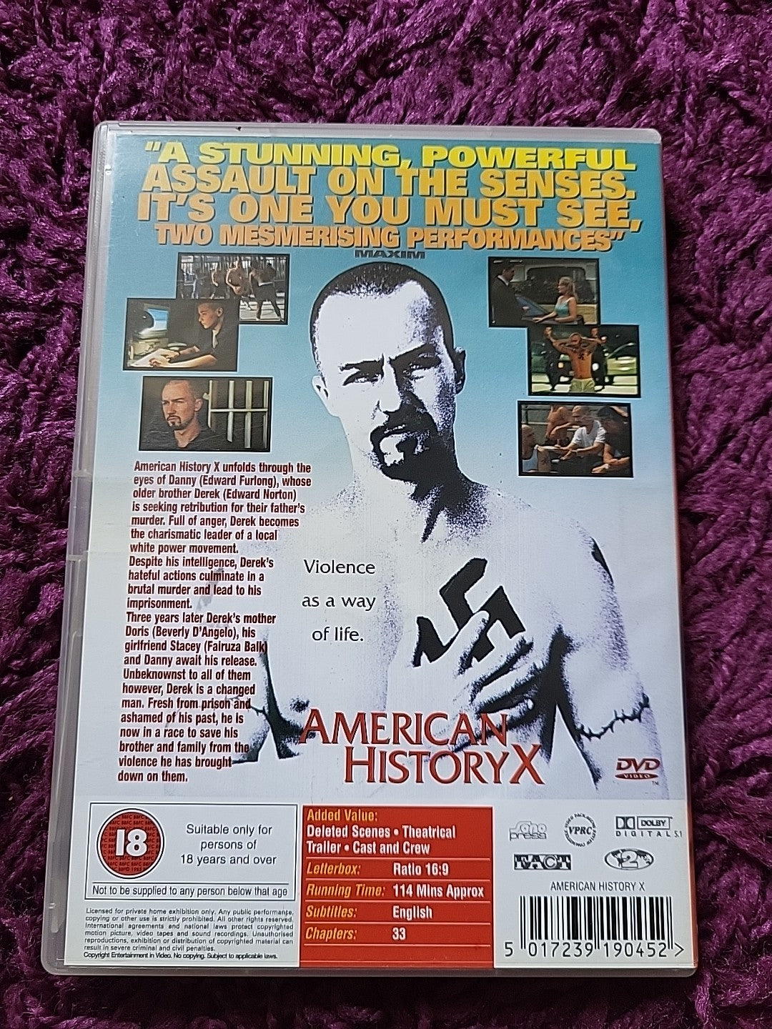 American History X DVD 1999 Edward Norton Crime Drama Film
