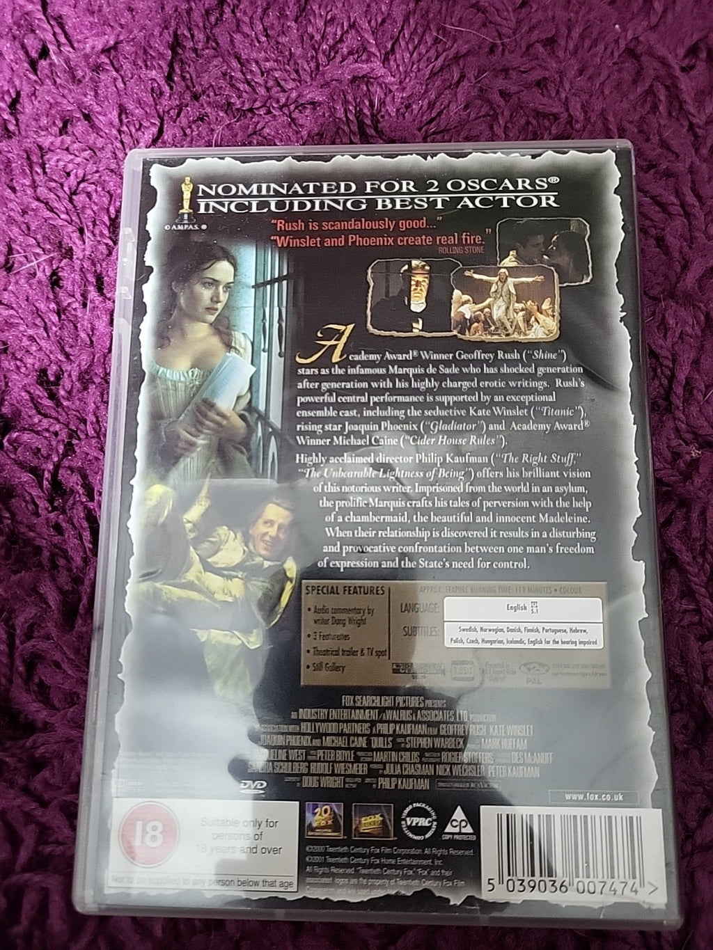 Quills DVD 2001 Geoffrey Rush Historical Drama Film