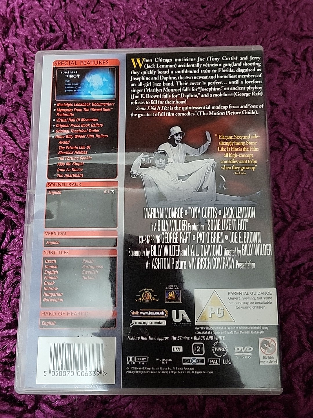 Some Like It Hot DVD 2001 Marilyn Monroe Classic Comedy Film