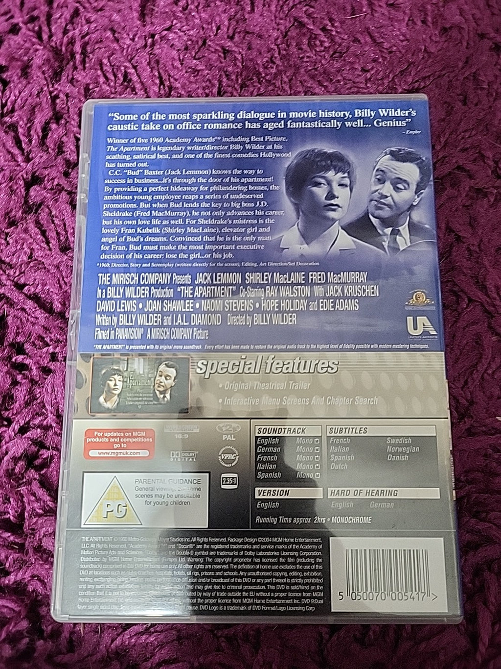 The Apartment DVD 2001 Jack Lemmon Shirley MacLaine Classic Film
