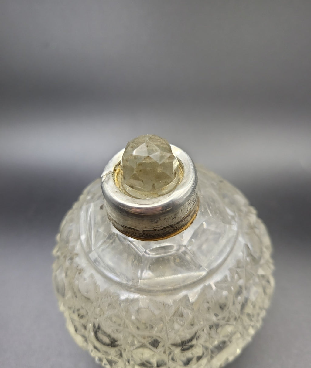1909 Antique Cut Glass Perfume Bottle with Hallmarked Sterling Silver Lid