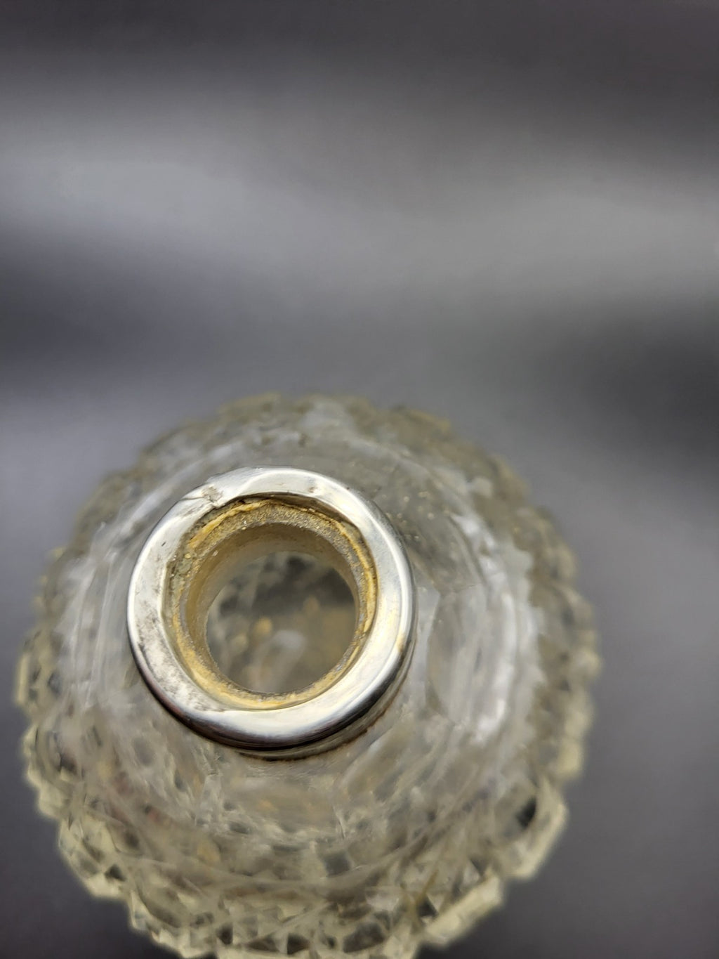 1909 Antique Cut Glass Perfume Bottle with Hallmarked Sterling Silver Lid