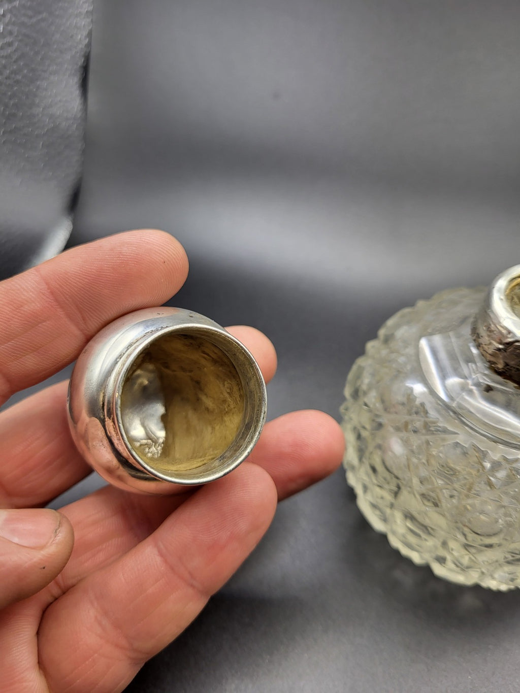 1909 Antique Cut Glass Perfume Bottle with Hallmarked Sterling Silver Lid