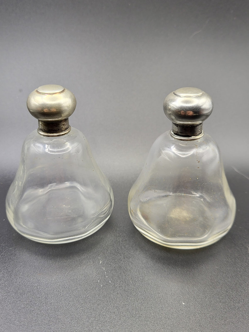 2 x Antique 1909 Birmingham hallmarked Sterling silver topped dressing table jar