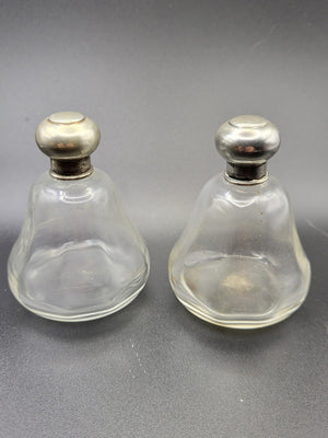 2 x Antique 1909 Birmingham hallmarked Sterling silver topped dressing table jar