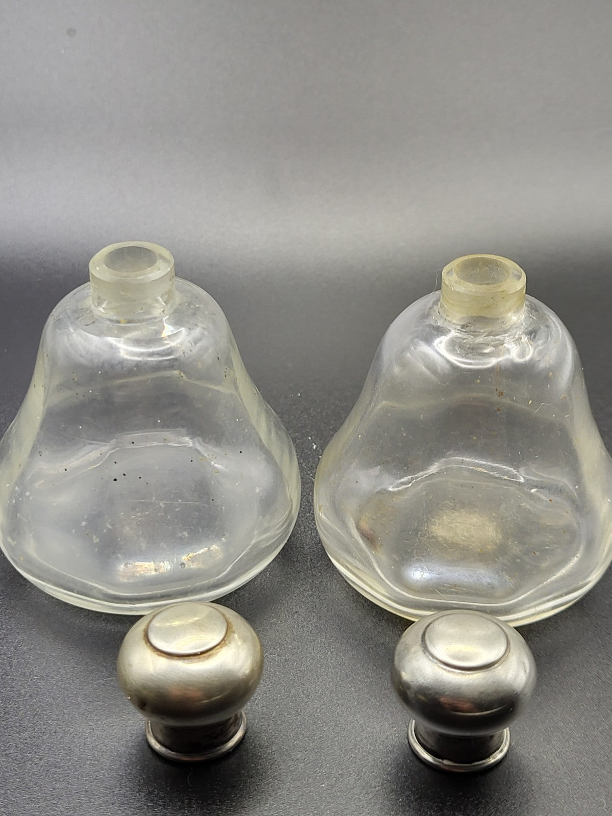 2 x Antique 1909 Birmingham hallmarked Sterling silver topped dressing table jar