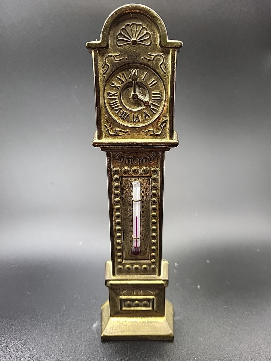 Vintage Brass Grandfather Clock Thermometer England Reg No 873195 Wall Hanging