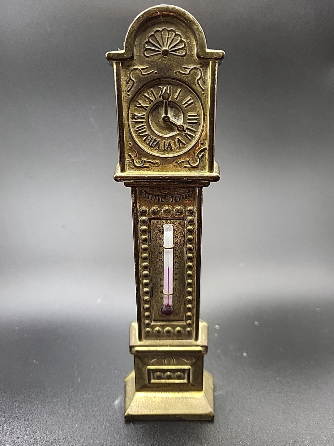Vintage Brass Grandfather Clock Thermometer England Reg No 873195 Wall Hanging