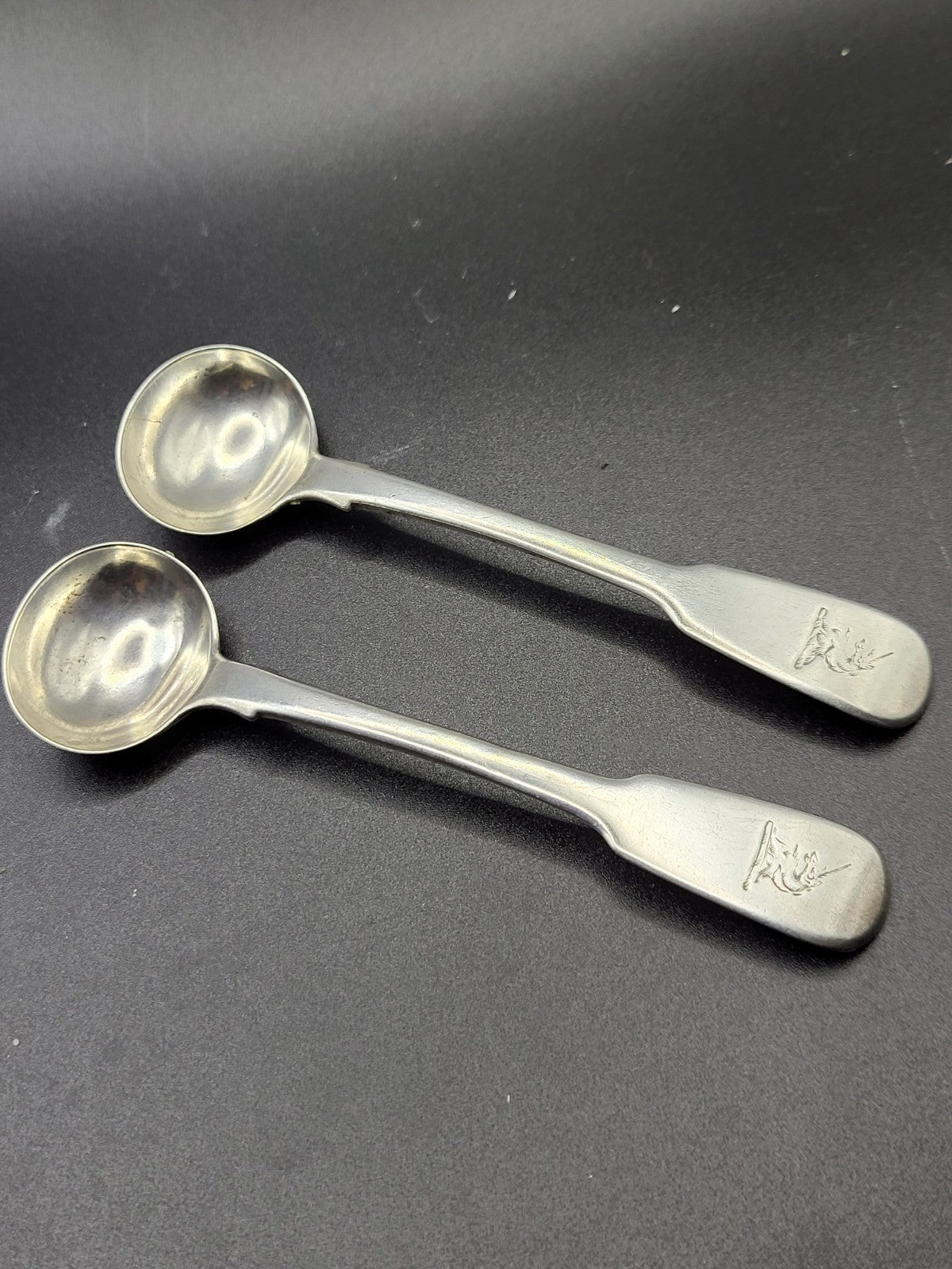 Antique Pair Georgian Sterling Silver Salt / Mustard Ladles 1816 Eley & Fearn