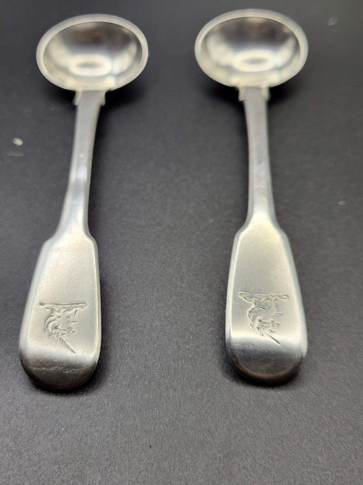 Antique Pair Georgian Sterling Silver Salt / Mustard Ladles 1816 Eley & Fearn