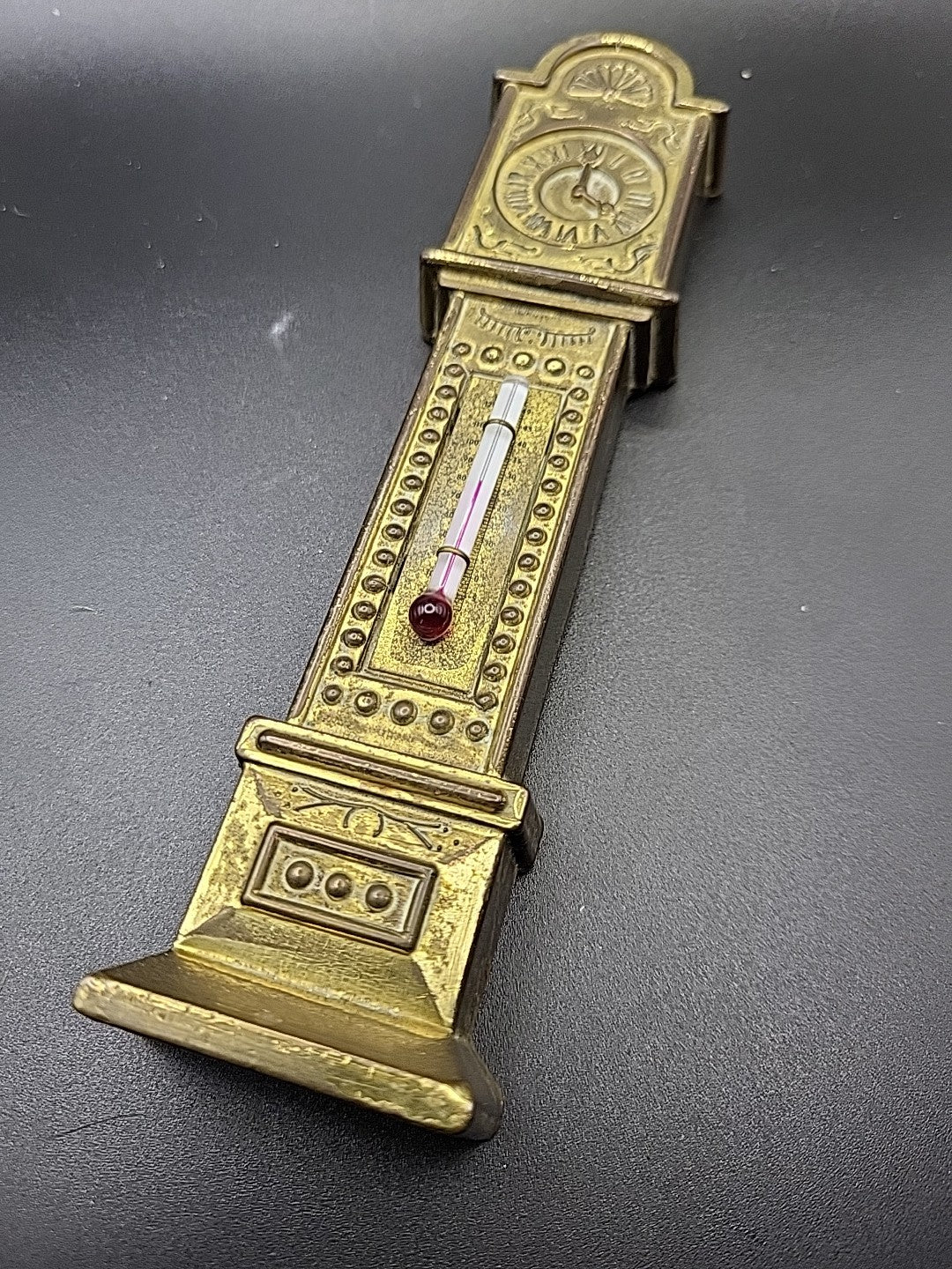 Vintage Brass Grandfather Clock Thermometer England Reg No 873195 Wall Hanging