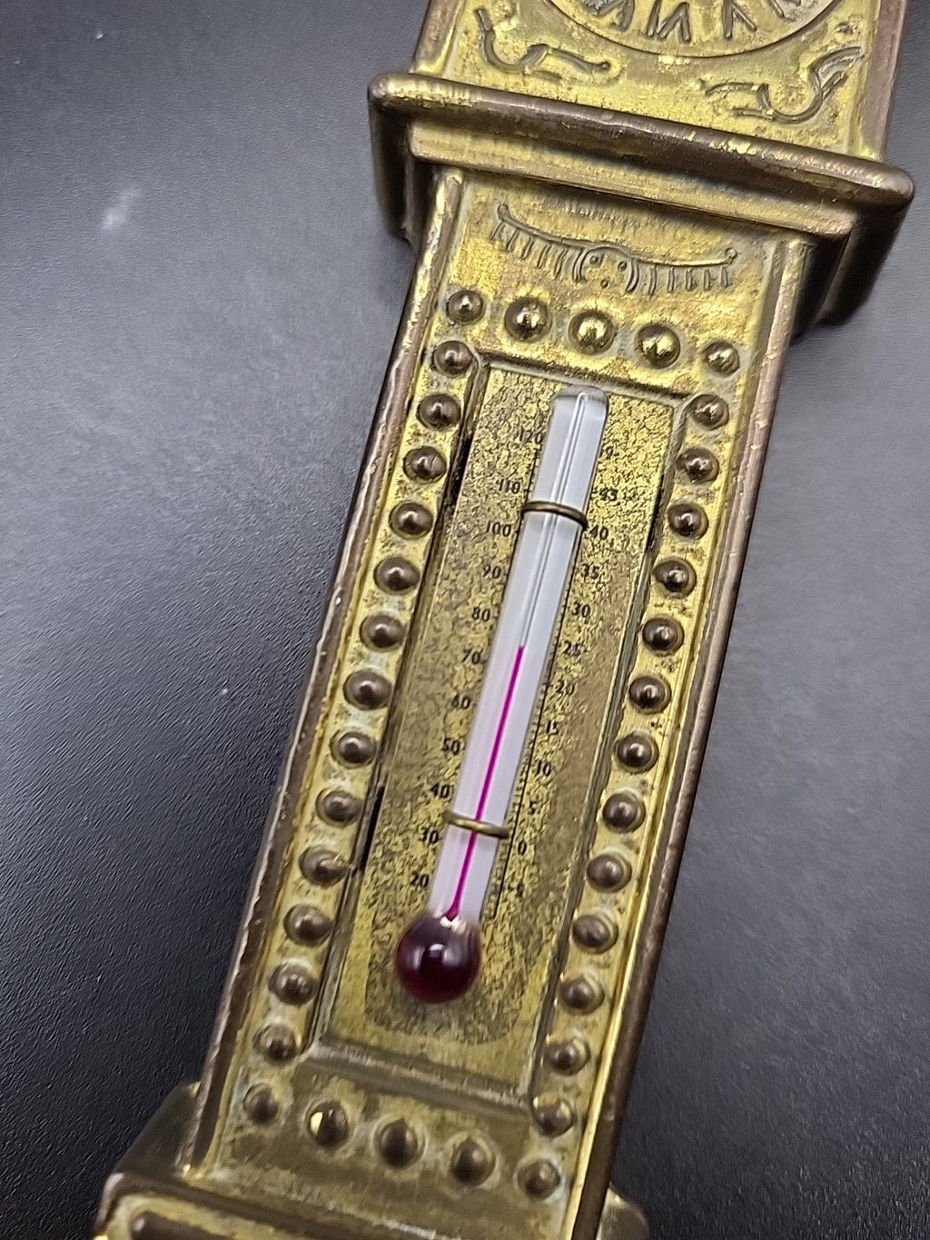 Vintage Brass Grandfather Clock Thermometer England Reg No 873195 Wall Hanging