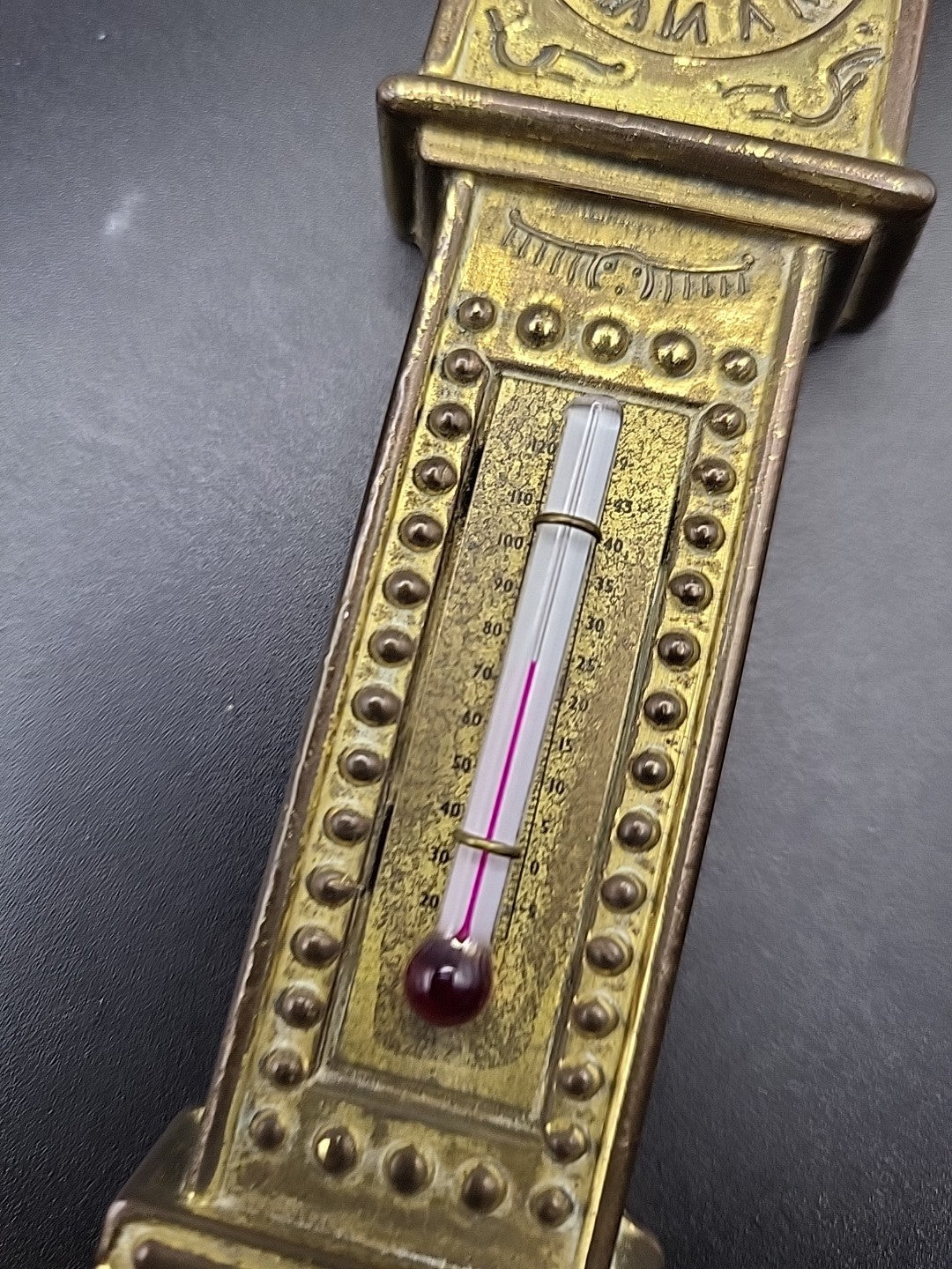 Vintage Brass Grandfather Clock Thermometer England Reg No 873195 Wall Hanging
