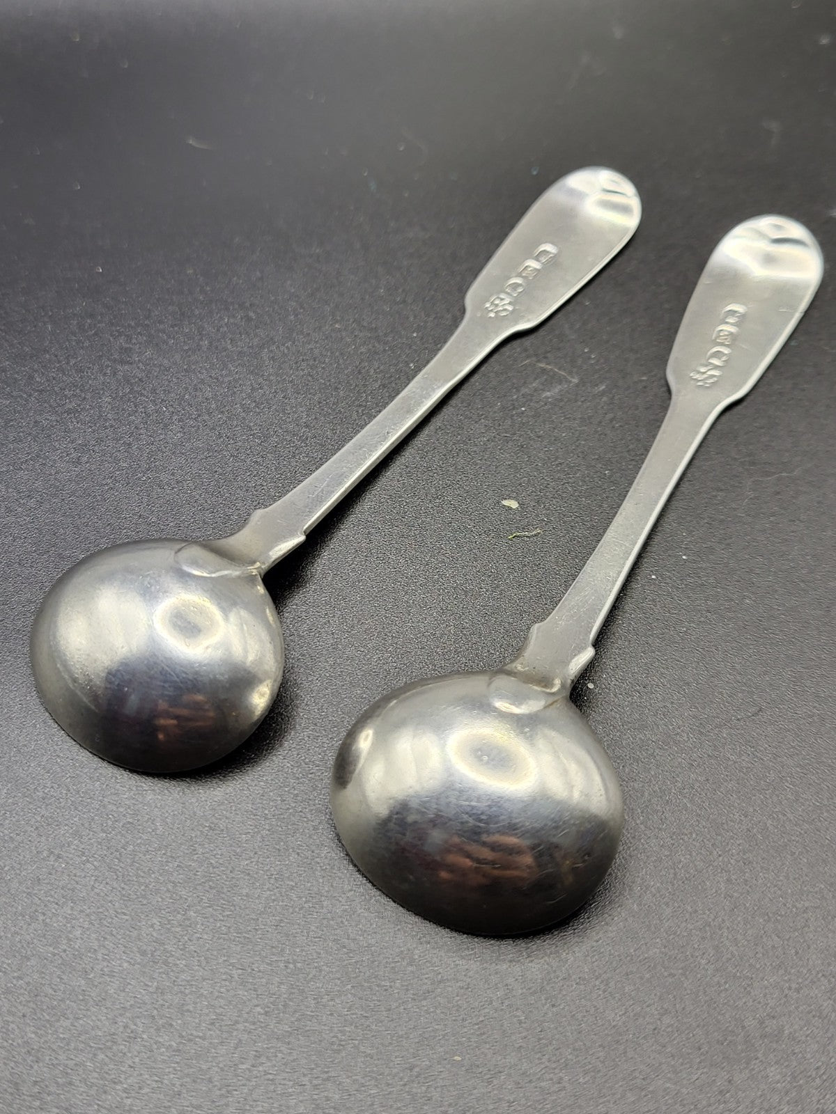 Antique Pair Georgian Sterling Silver Salt / Mustard Ladles 1816 Eley & Fearn
