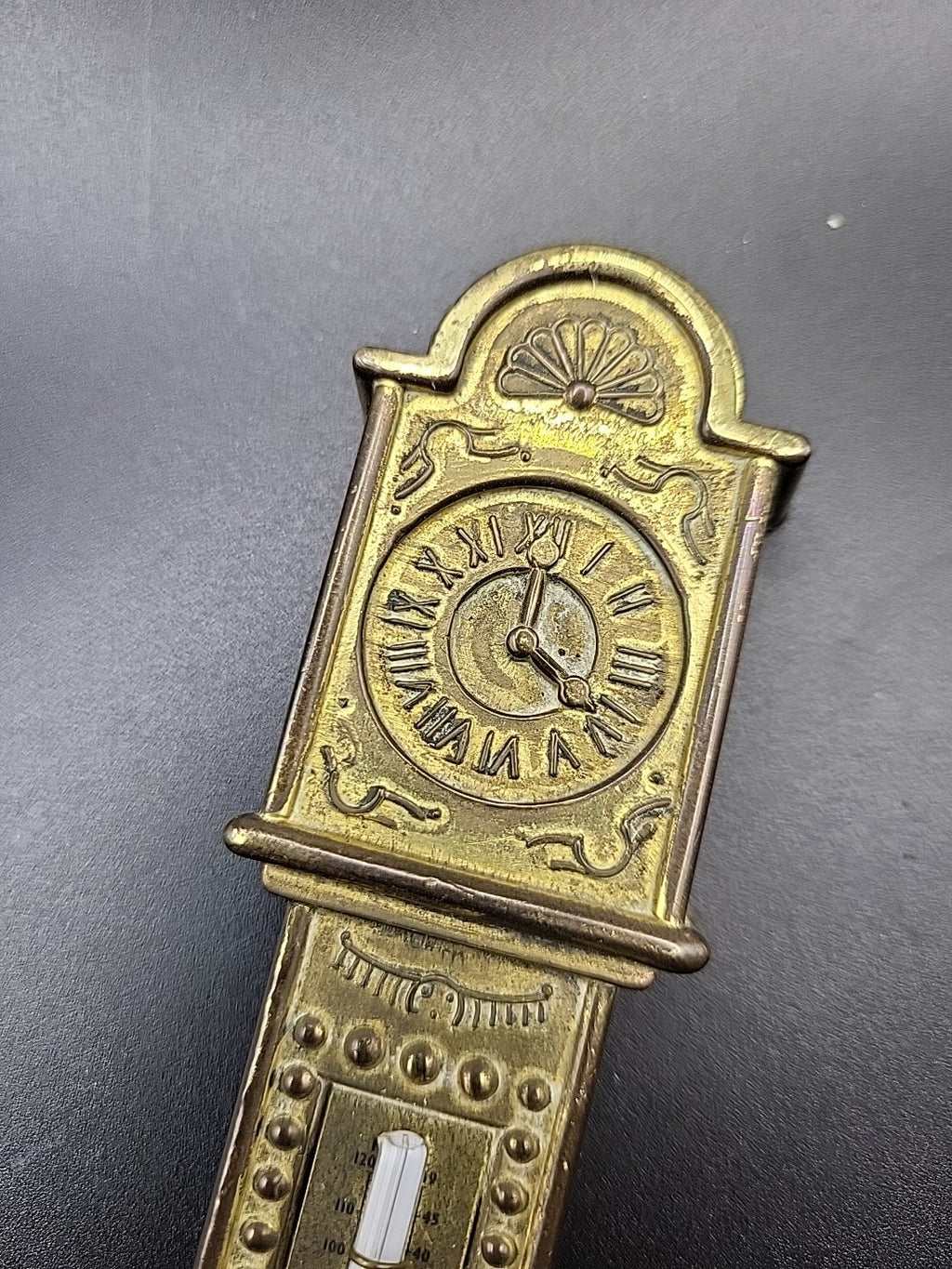 Vintage Brass Grandfather Clock Thermometer England Reg No 873195 Wall Hanging