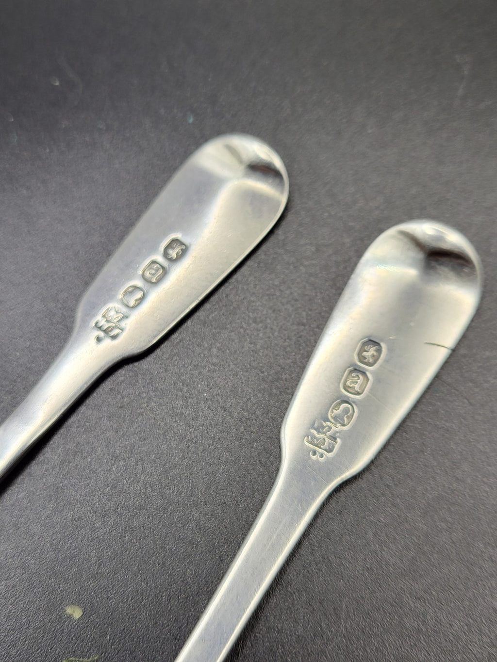 Antique Pair Georgian Sterling Silver Salt / Mustard Ladles 1816 Eley & Fearn