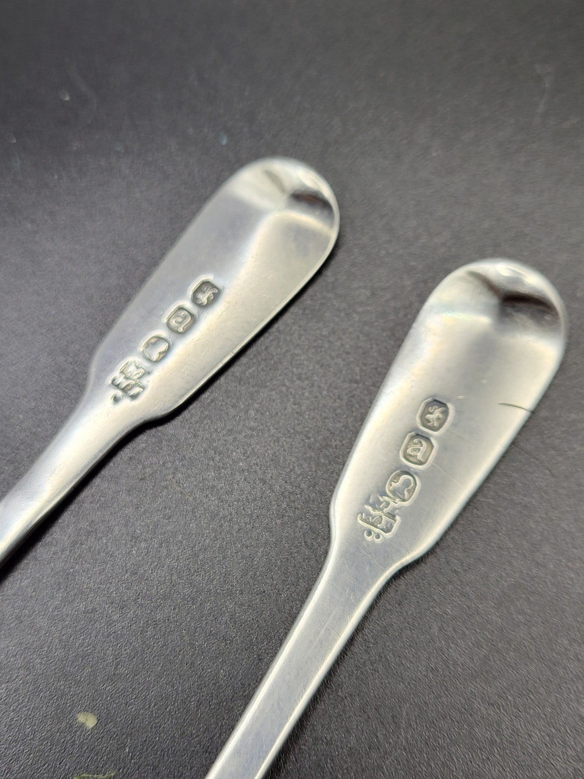 Antique Pair Georgian Sterling Silver Salt / Mustard Ladles 1816 Eley & Fearn