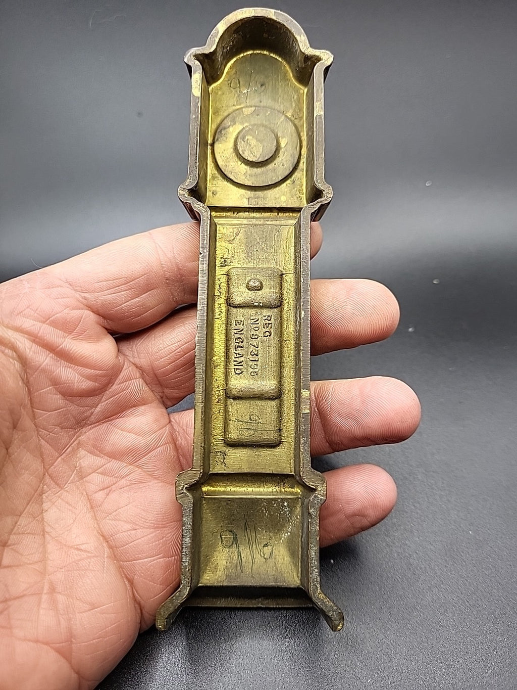 Vintage Brass Grandfather Clock Thermometer England Reg No 873195 Wall Hanging