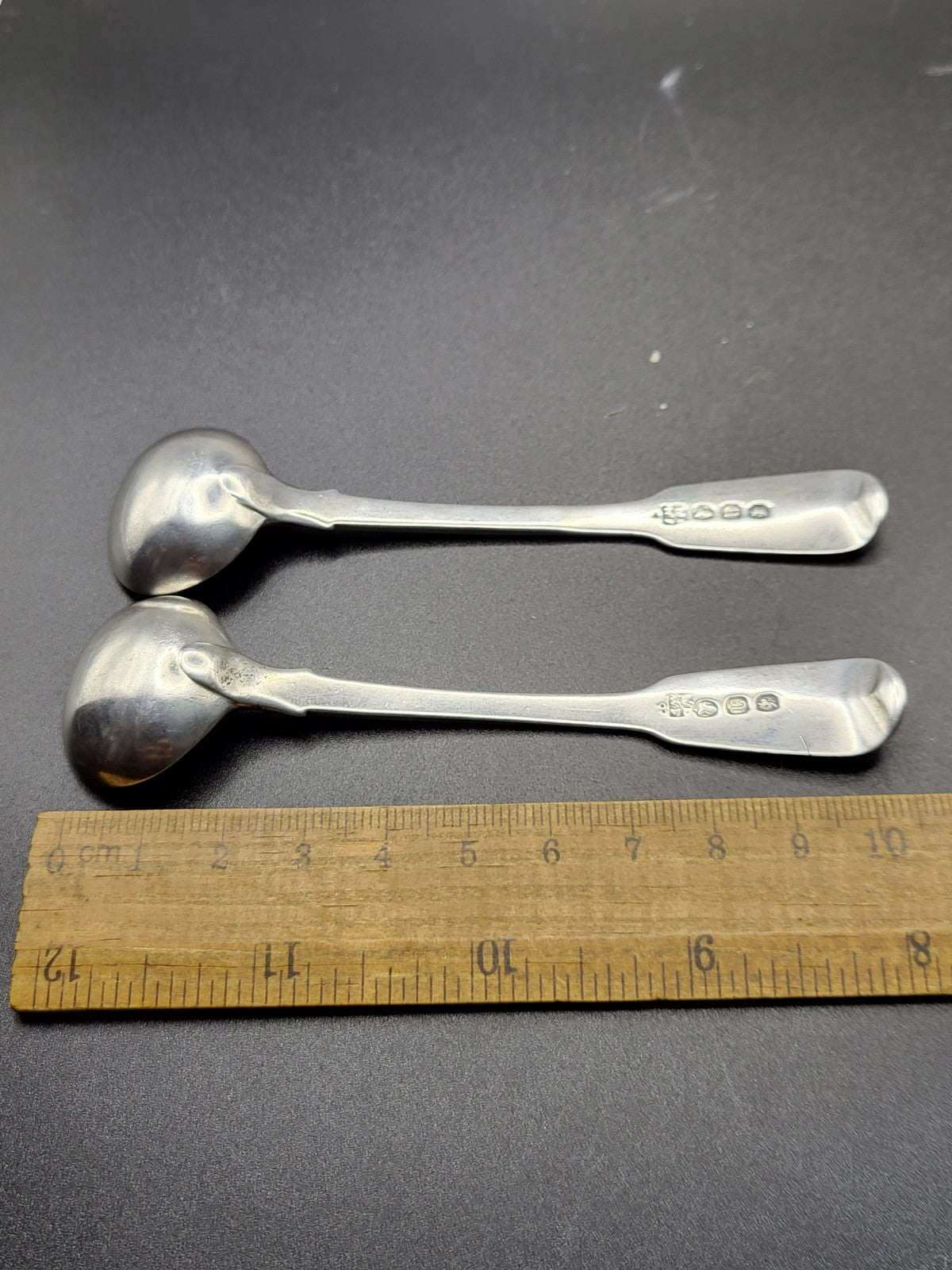 Antique Pair Georgian Sterling Silver Salt / Mustard Ladles 1816 Eley & Fearn