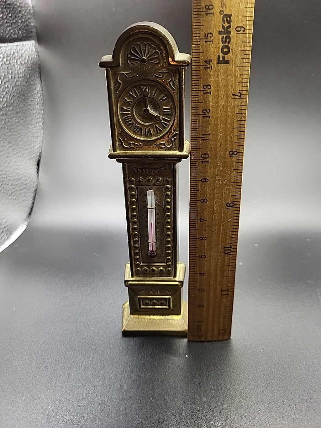 Vintage Brass Grandfather Clock Thermometer England Reg No 873195 Wall Hanging