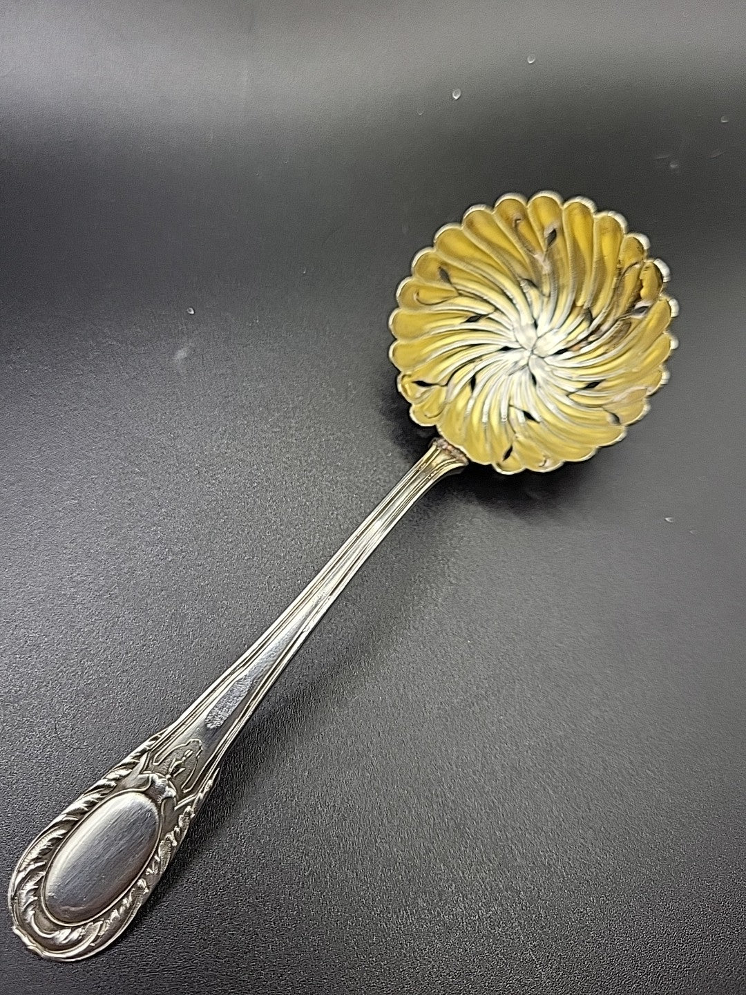 Sterling Silver Tea Strainer Spoon Gilt Bowl Pierced c1900