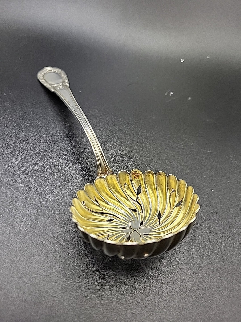 Sterling Silver Tea Strainer Spoon Gilt Bowl Pierced c1900