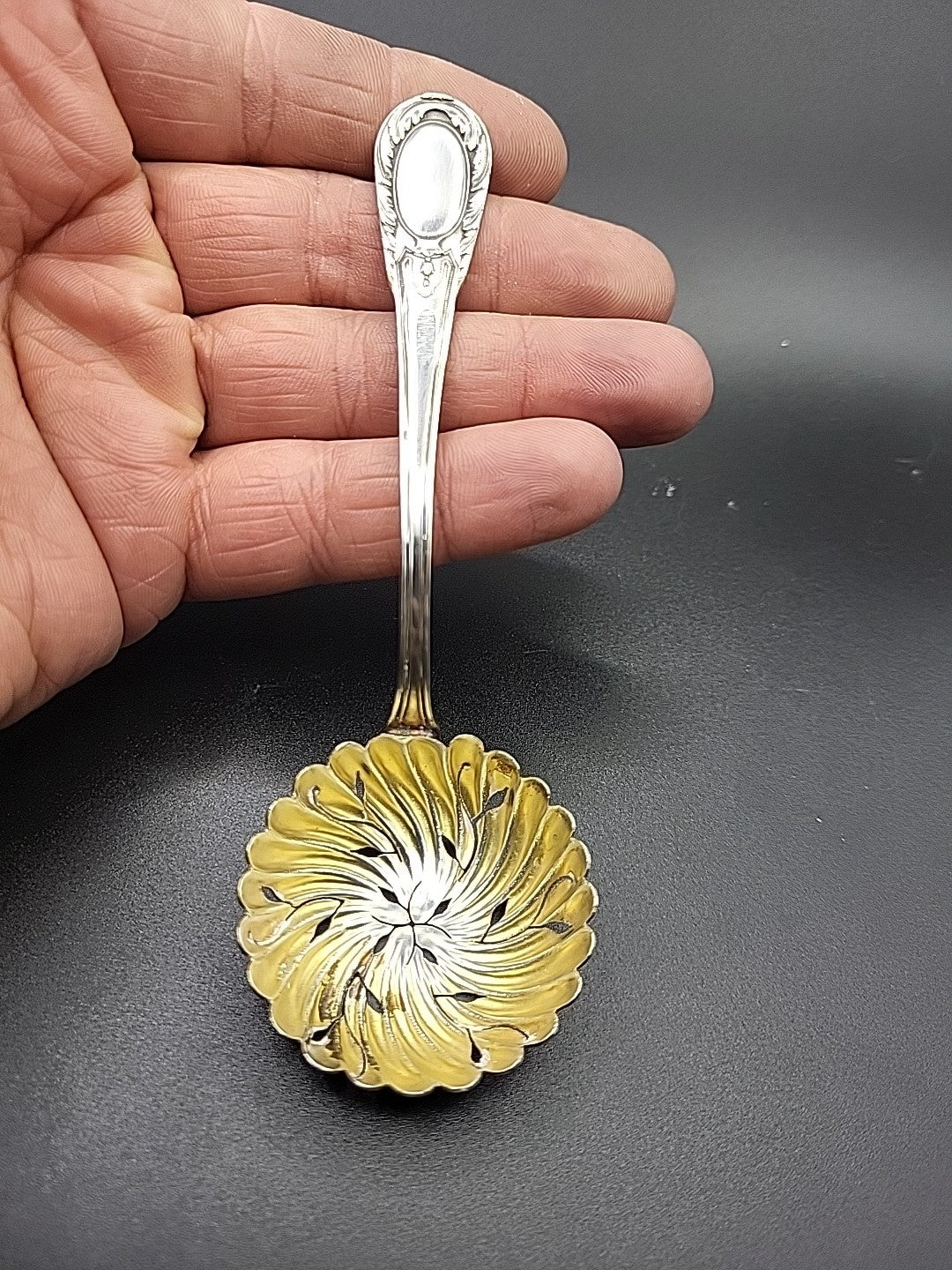 Sterling Silver Tea Strainer Spoon Gilt Bowl Pierced c1900
