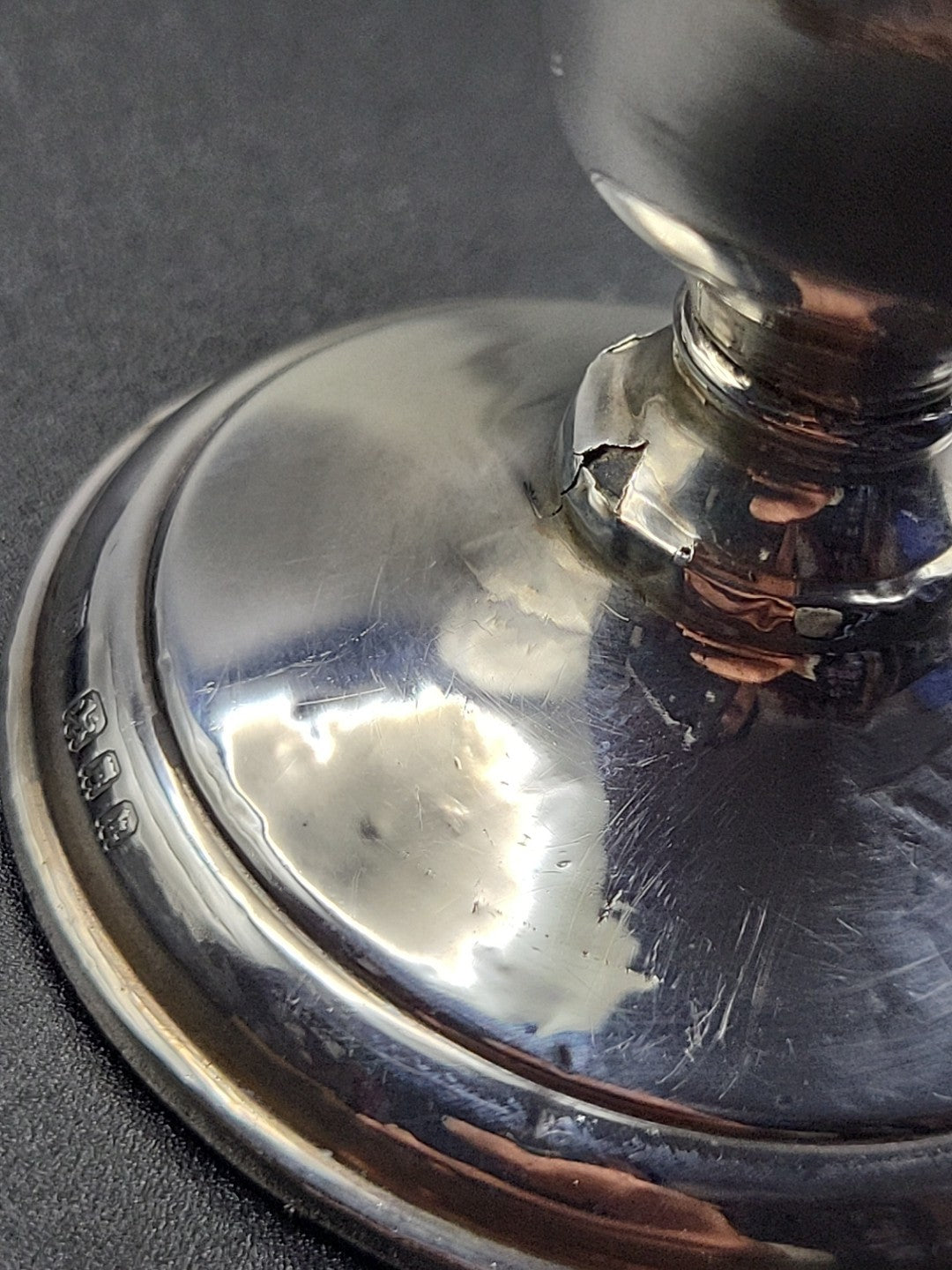 1903 Antique Silver Hallmarked Candlestick Holder, London, Dented