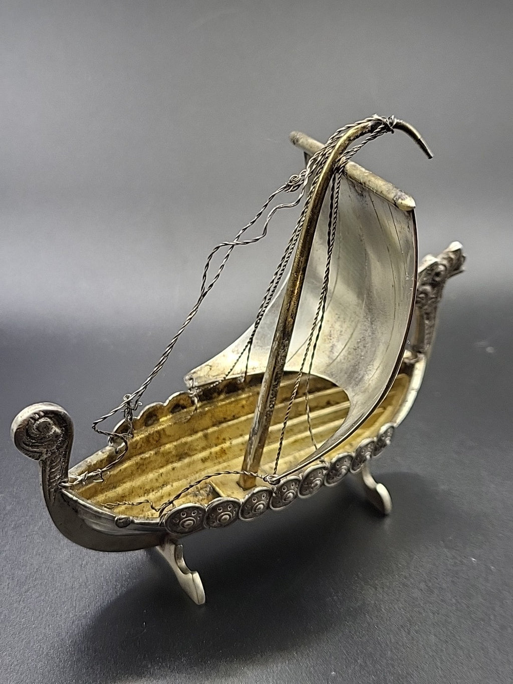 Art Deco Silver Plate Viking Ship Centrepiece ENERET ASTRAL Danish c1920-40 71g